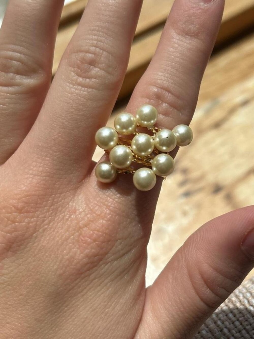 Gold plated and white pearl ring